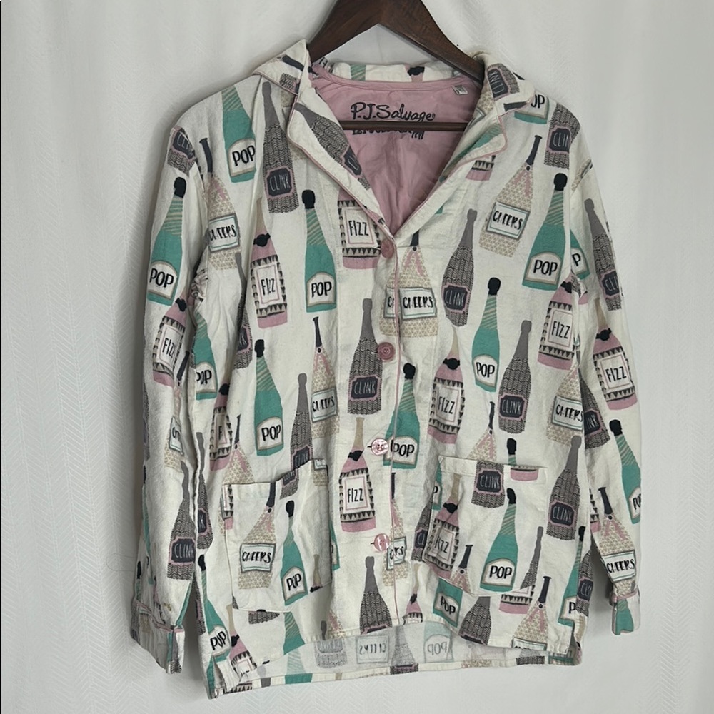 PJ Salvage Bottle Print Pajama set- White and Green